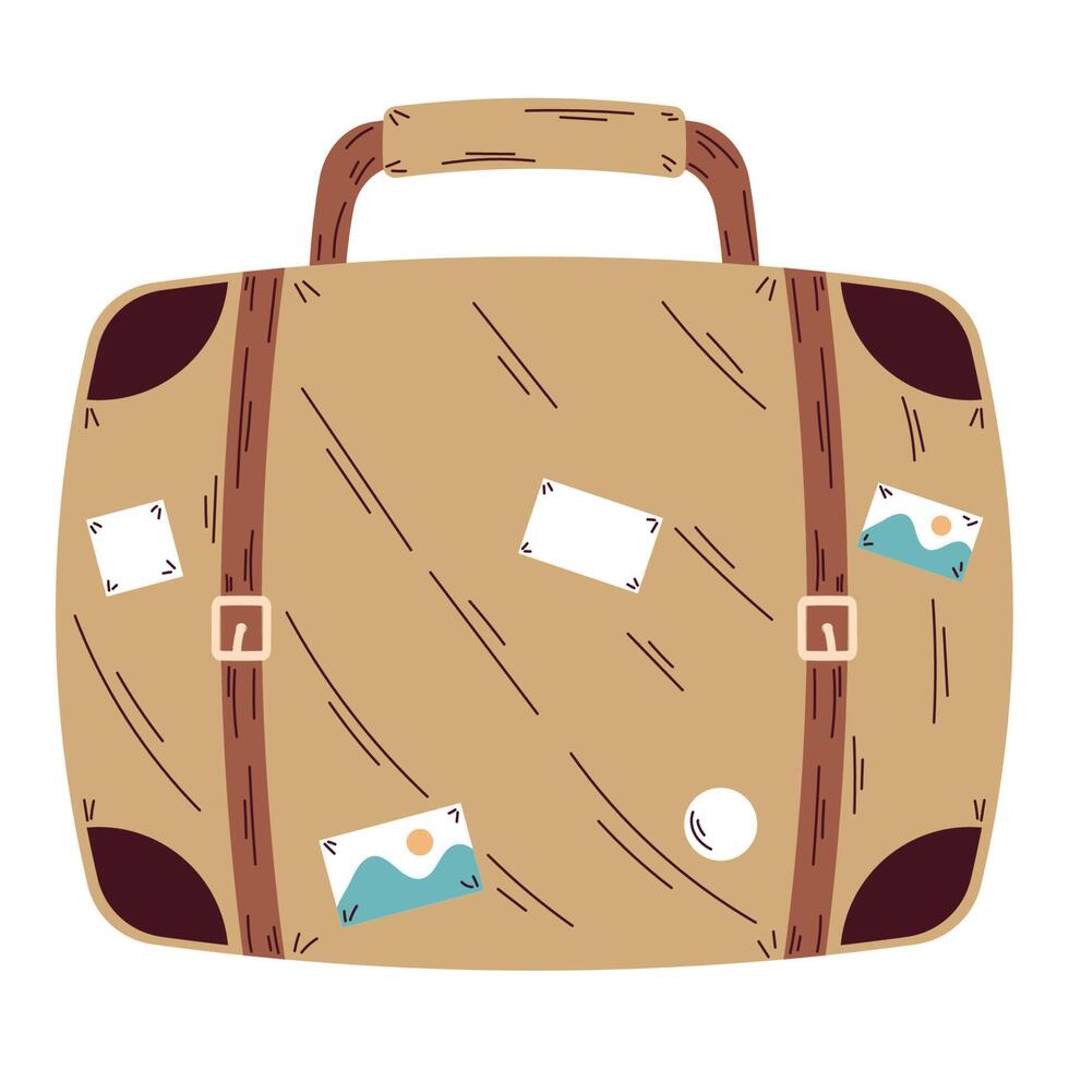 beige suitcase travel with stickers vector