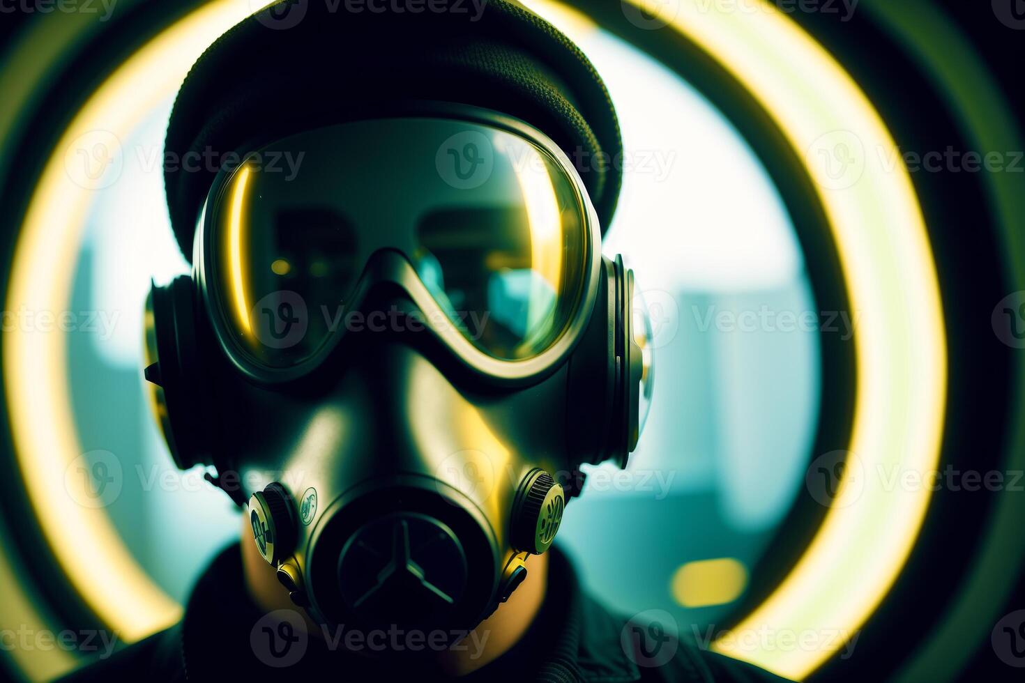 A man wearing futuristic protective mask. COVID 19. Mask-Wearing with Confidence. photo