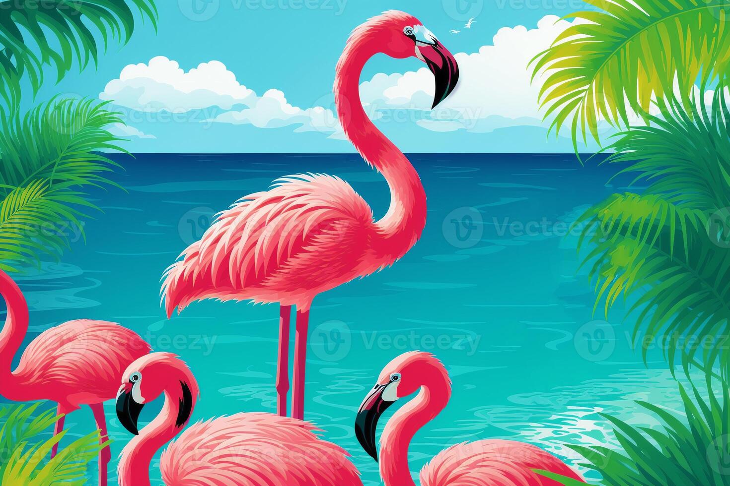 Summer vacation concept. Flamingo Paradise. Exploring the Vibrant Coastal Wonders. photo