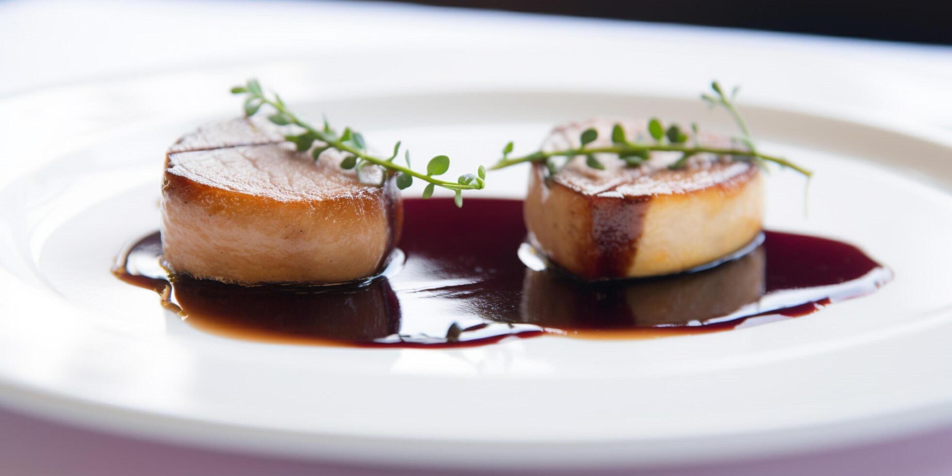 Seared foie grass served with fig reduction photo