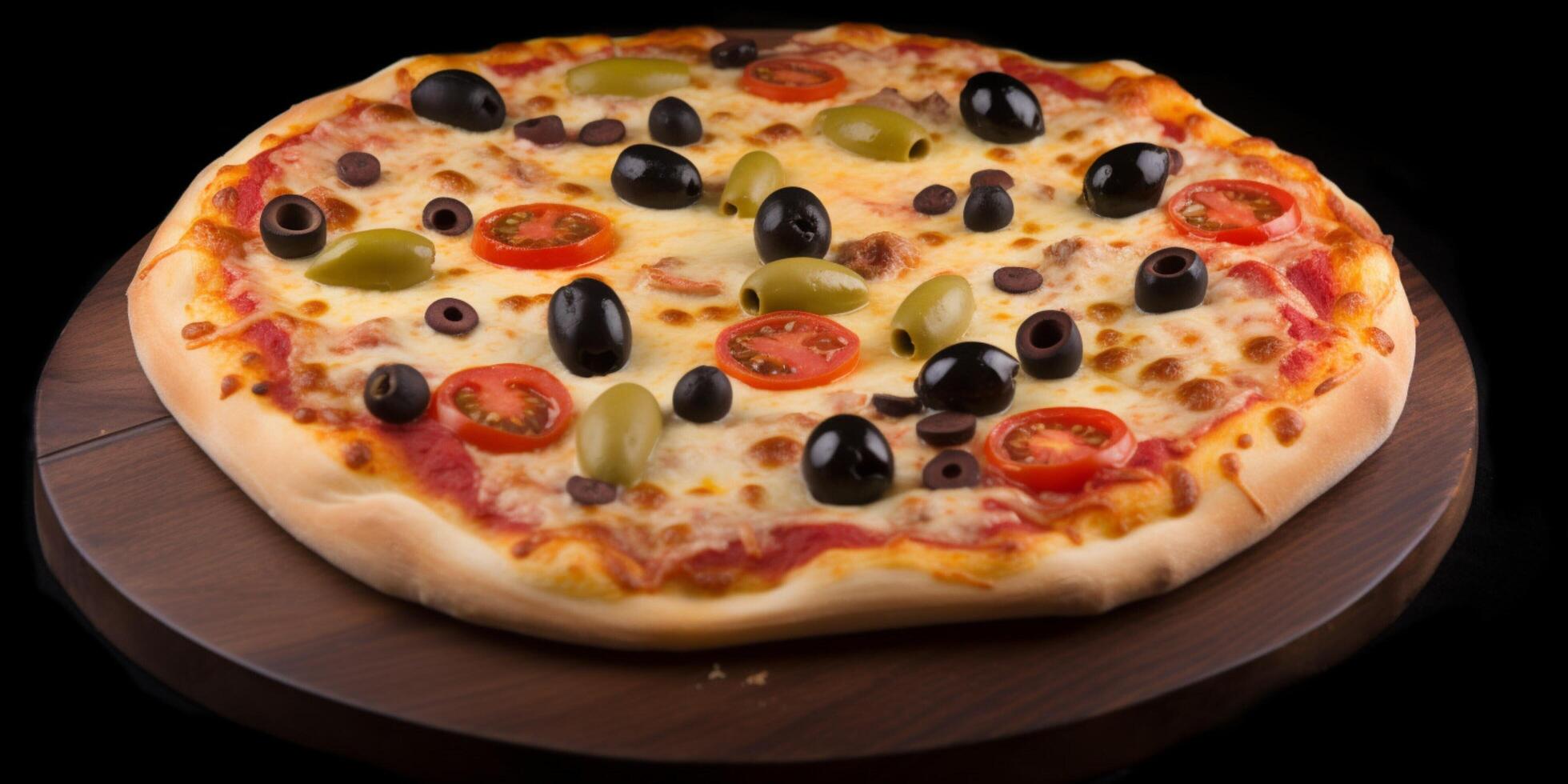 A pizza with tomatoes and olives photo