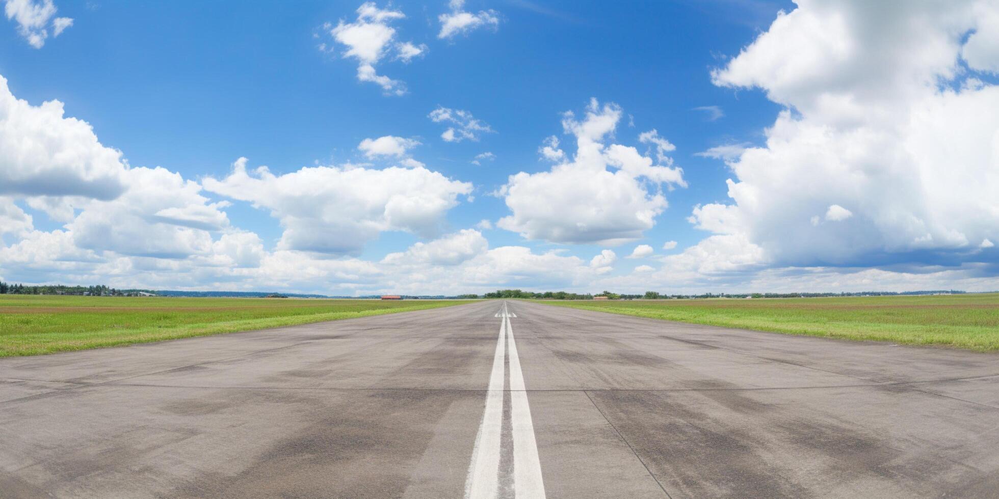 Picture of an airport with a blue sky and clouds photo