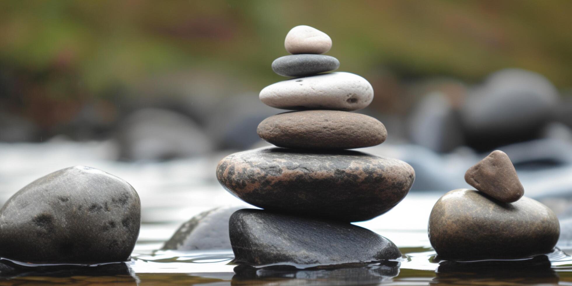 apilar de rock zen Roca con antecedentes ai generado foto