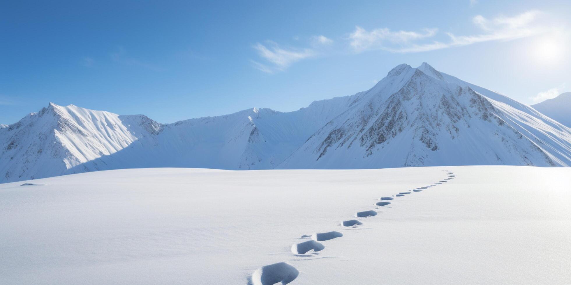 Picture of mountain with footprints in snow photo