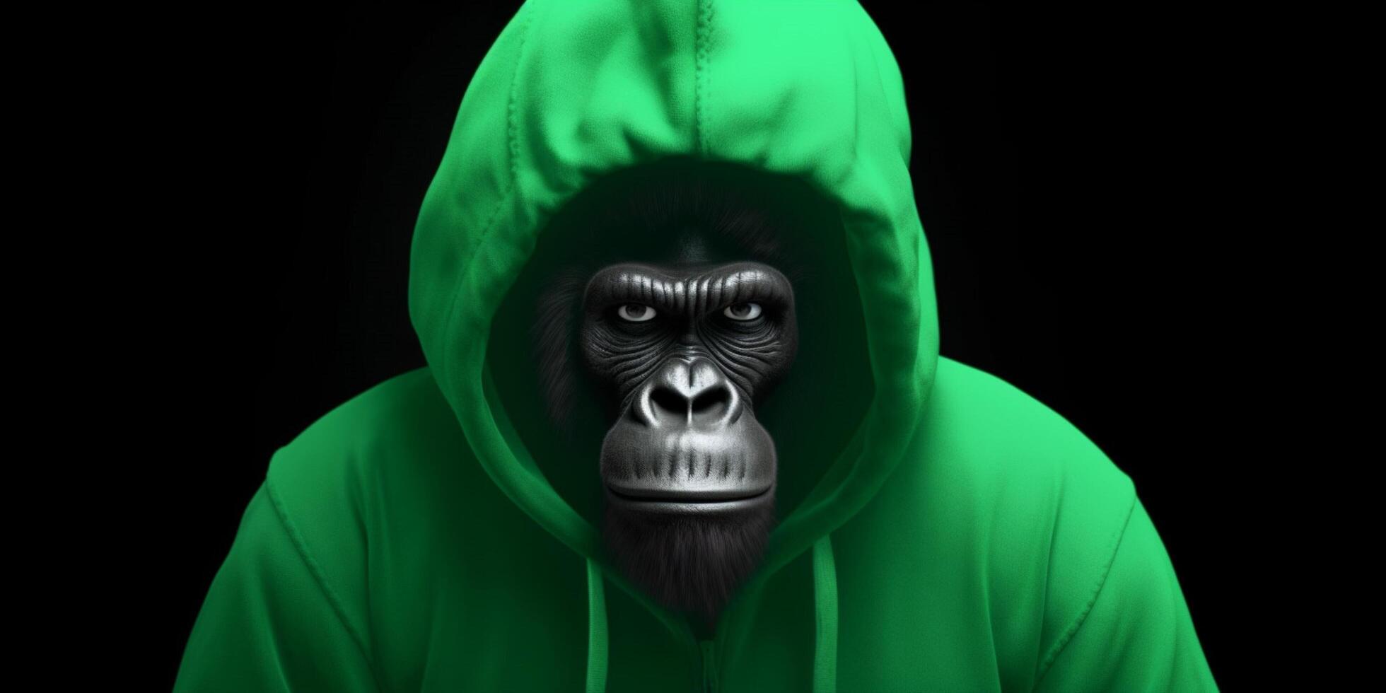 Bodybuilder gorilla in gym with hoodie photo
