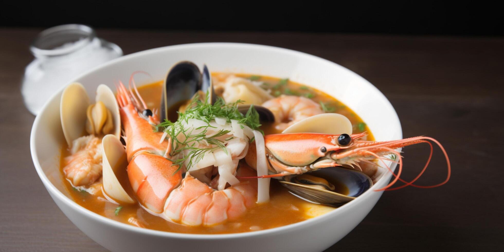 seafood stew with muscles clams shrimps and fish photo