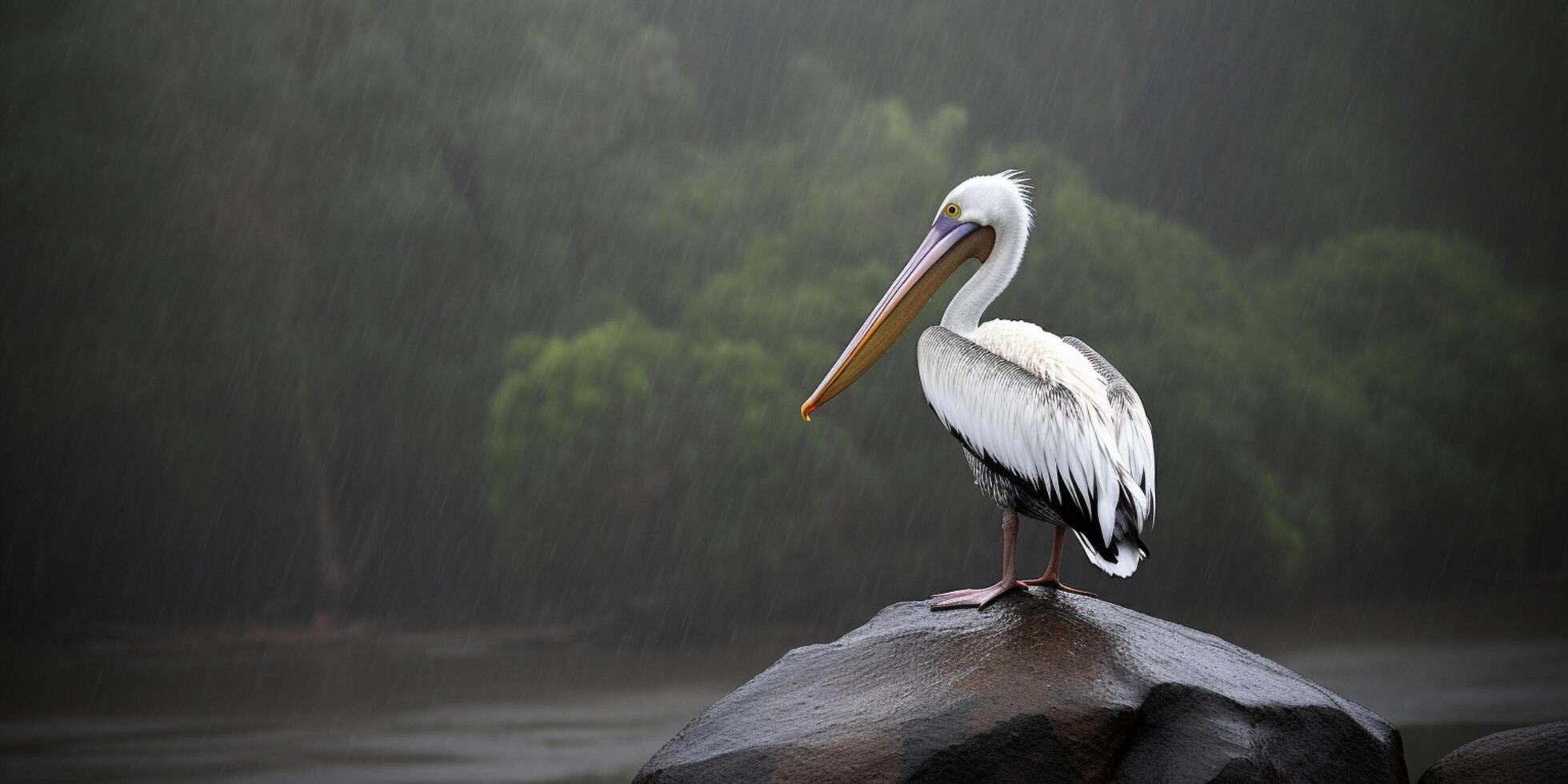 Pelican stands over the water photo