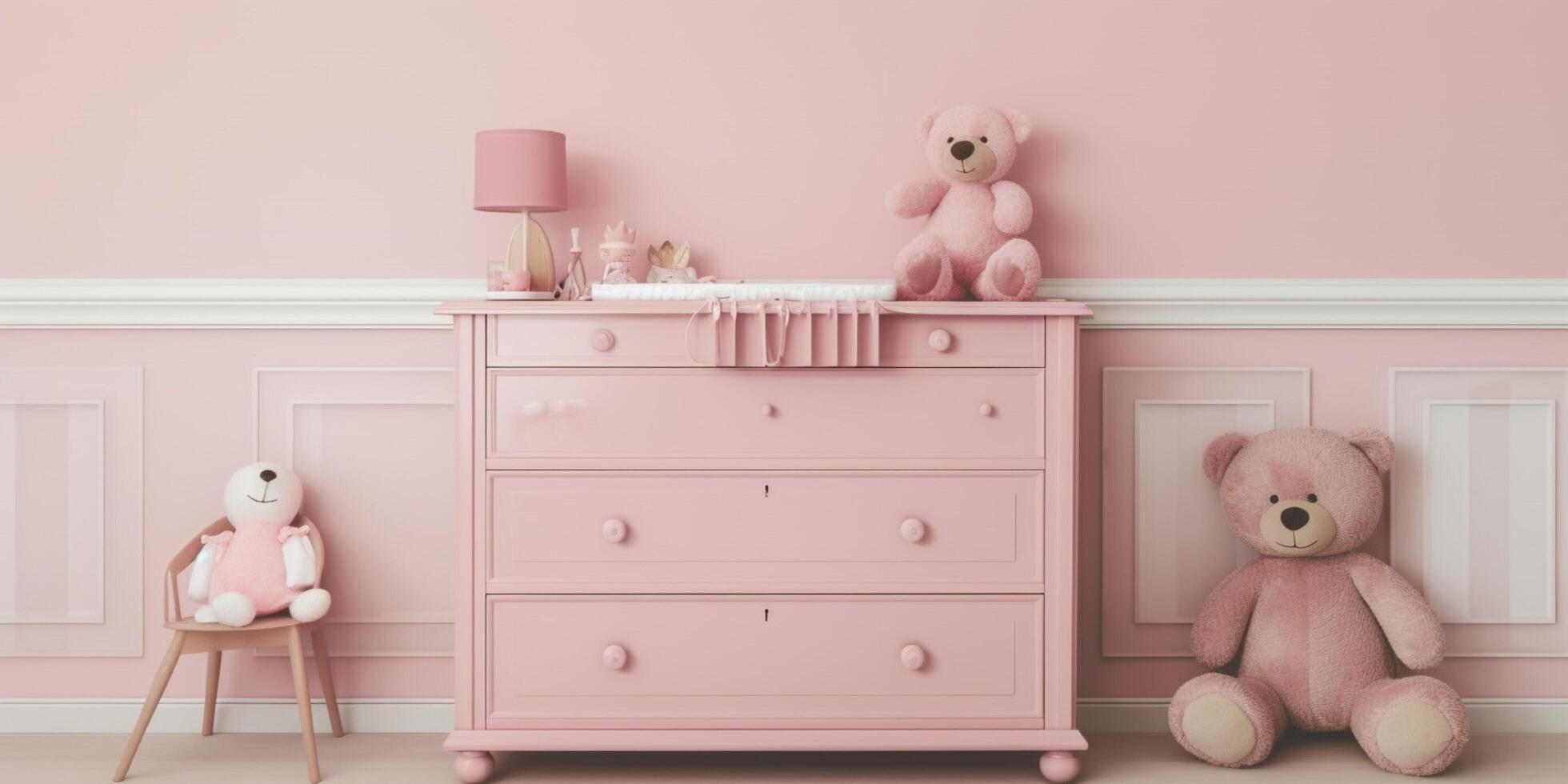 Pink bedrooms with a pink dresser photo
