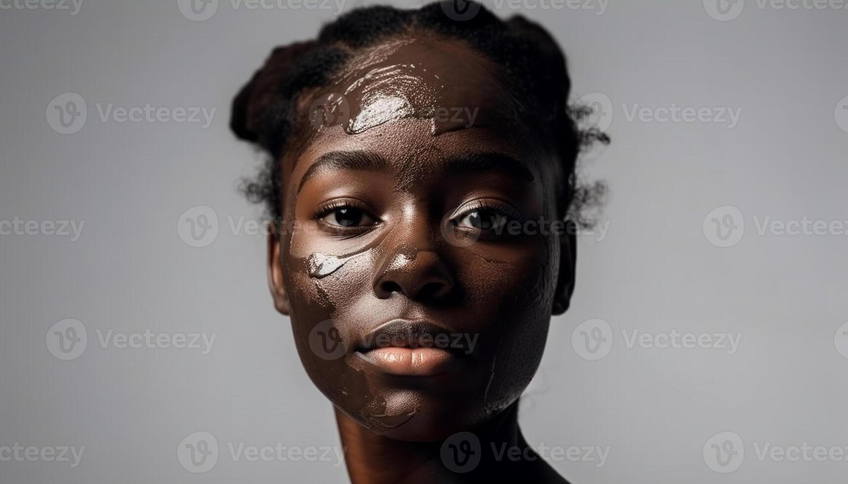 Beautiful African woman smiles with wet skin generated by AI photo