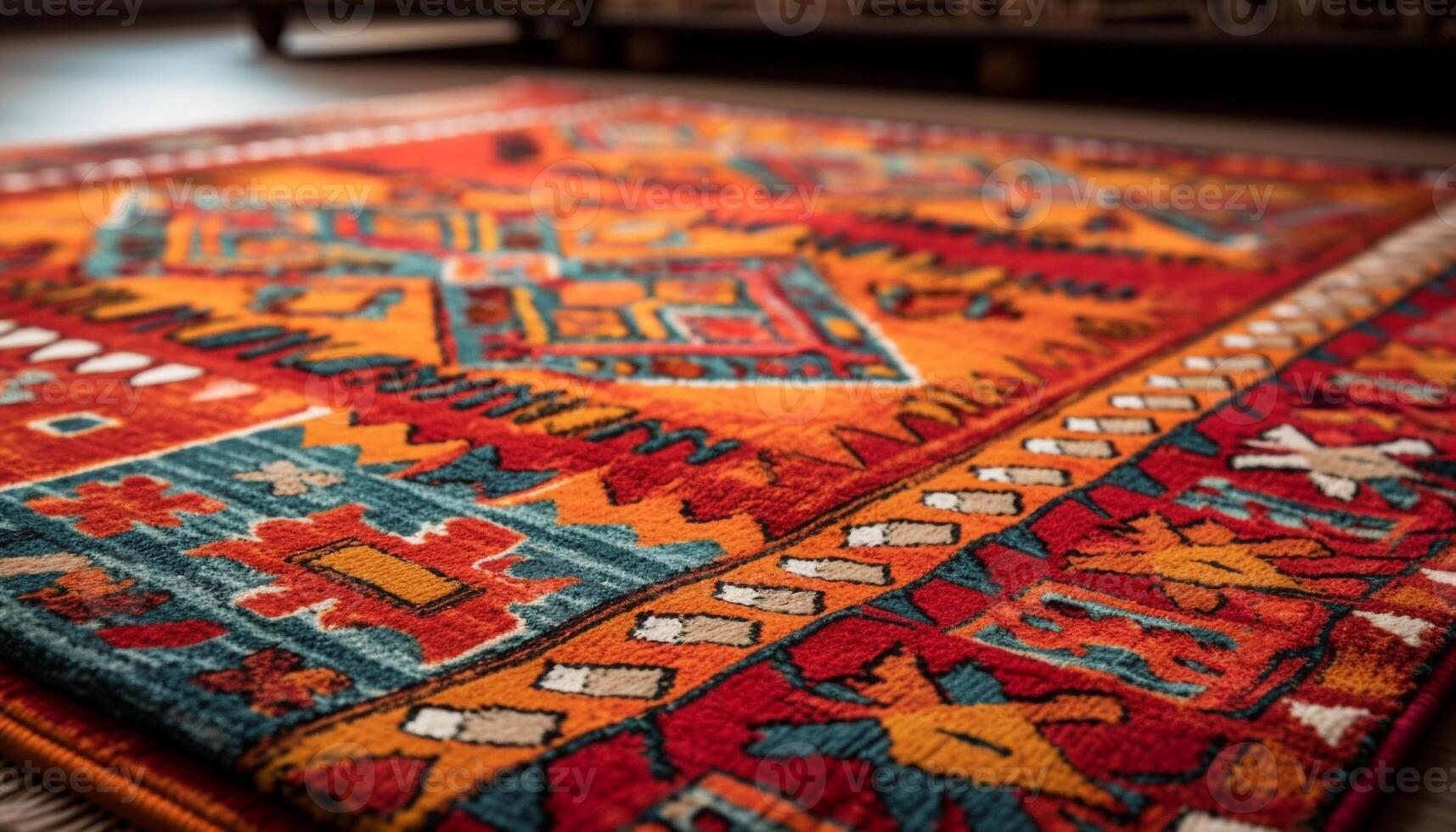 Vibrant colors in handmade Turkish kilim rug generated by AI photo