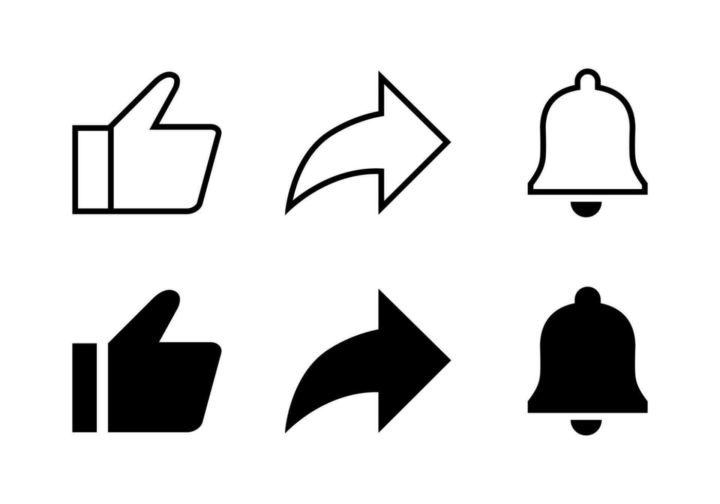 Like, share, and notification bell icon vector. Elements to promote video channel subscriptions vector