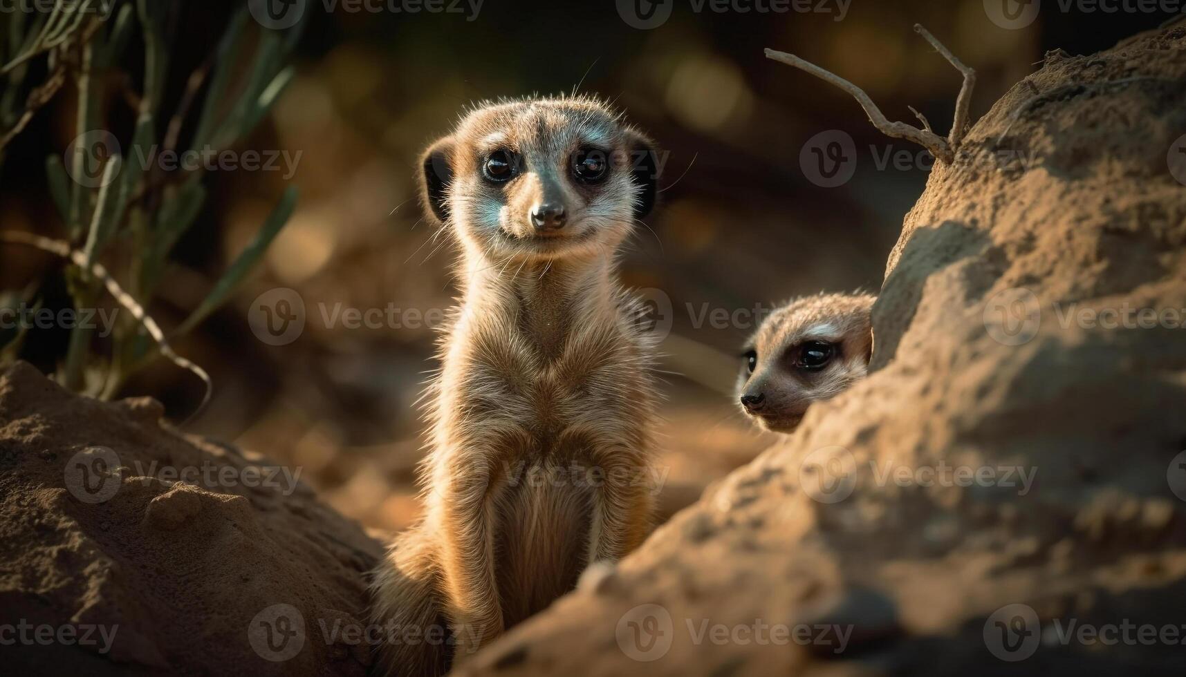 pequeño suricata cercanamente acecho naturaleza en África generado por ai foto