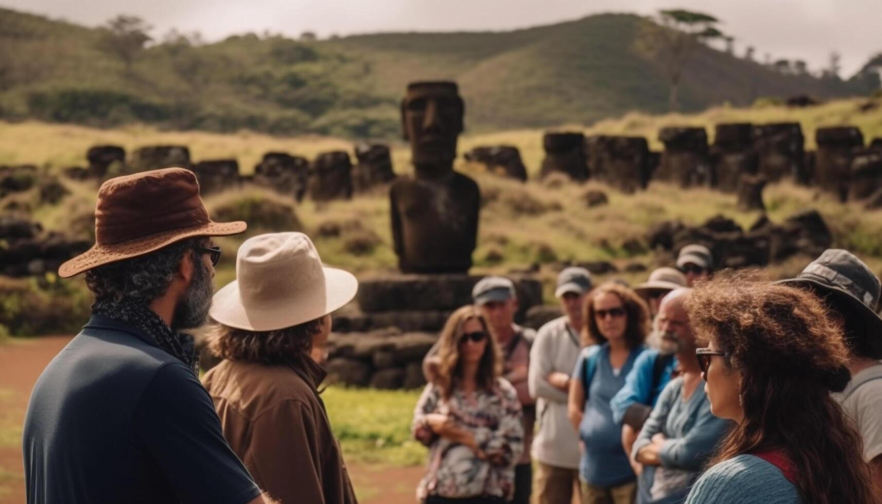 joven adultos excursionismo en rural montaña paisaje generado por ai foto