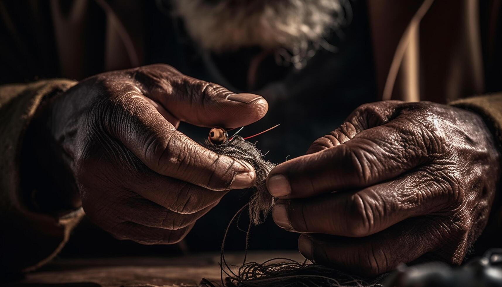 One man holding leather, making craft product generated by AI photo