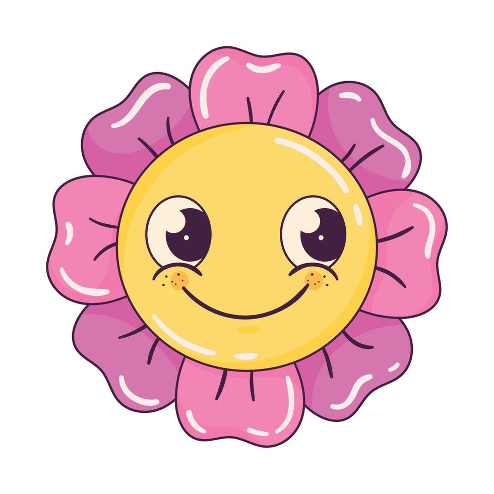 flower smiling retro style icon vector