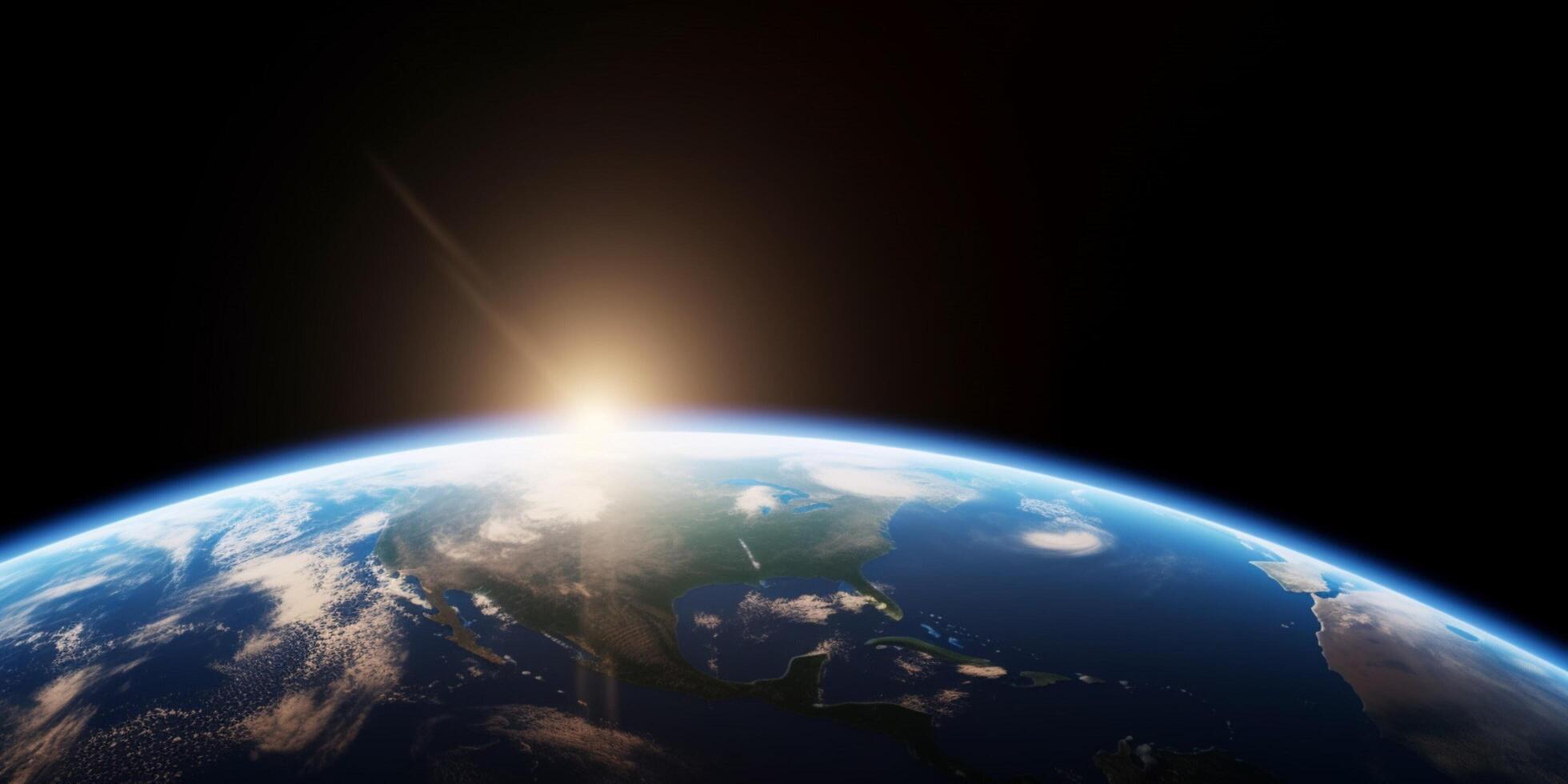 Earth in space with a sunshine on it photo