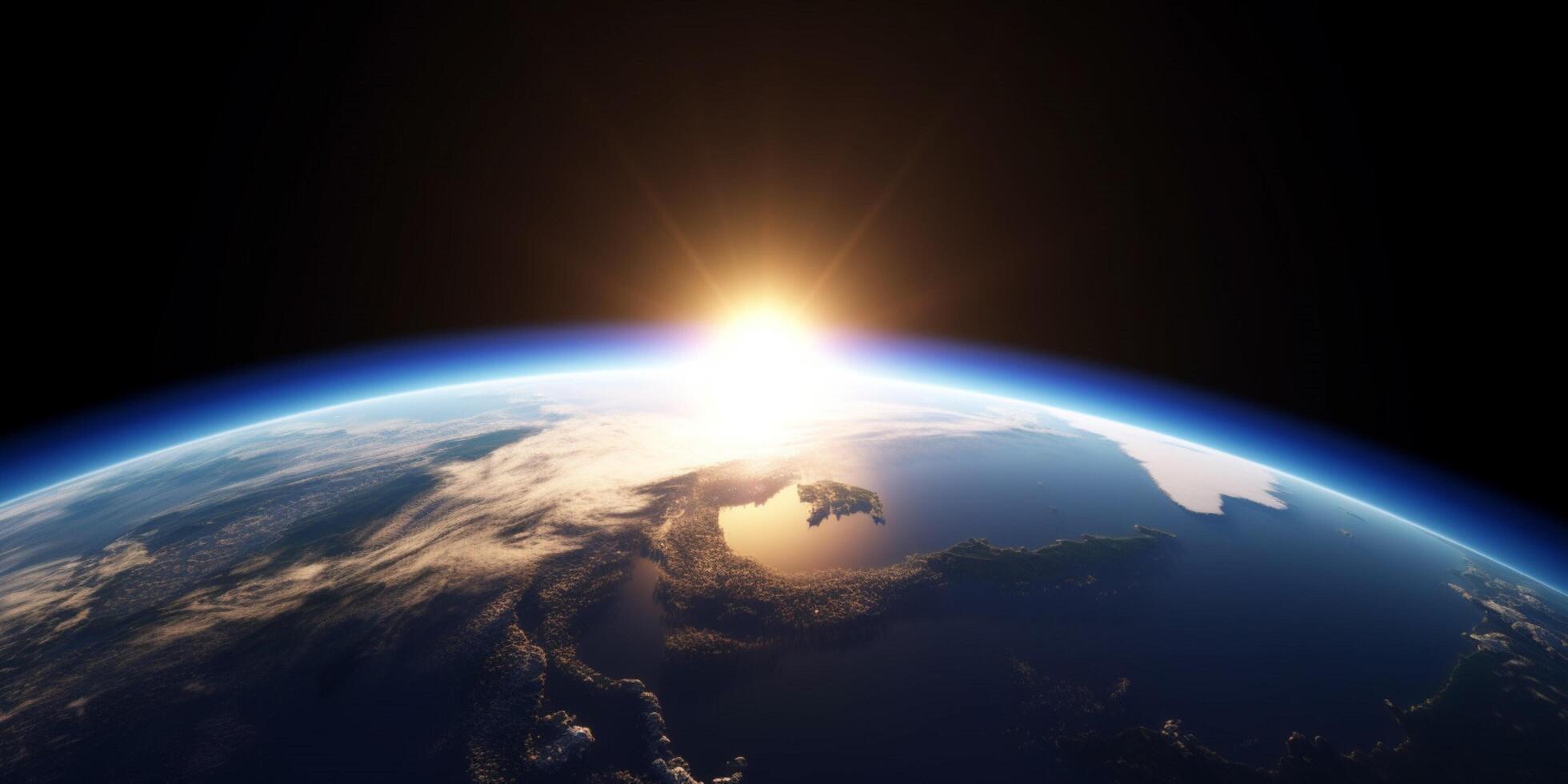 Earth in space with a sunshine on it photo