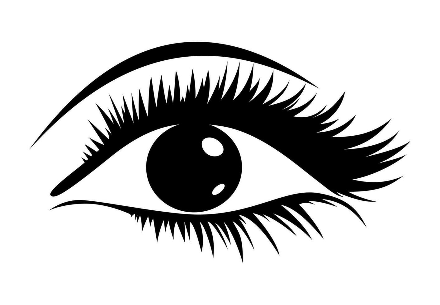 Black eye with lash and brow silhouette. Vector Illustration