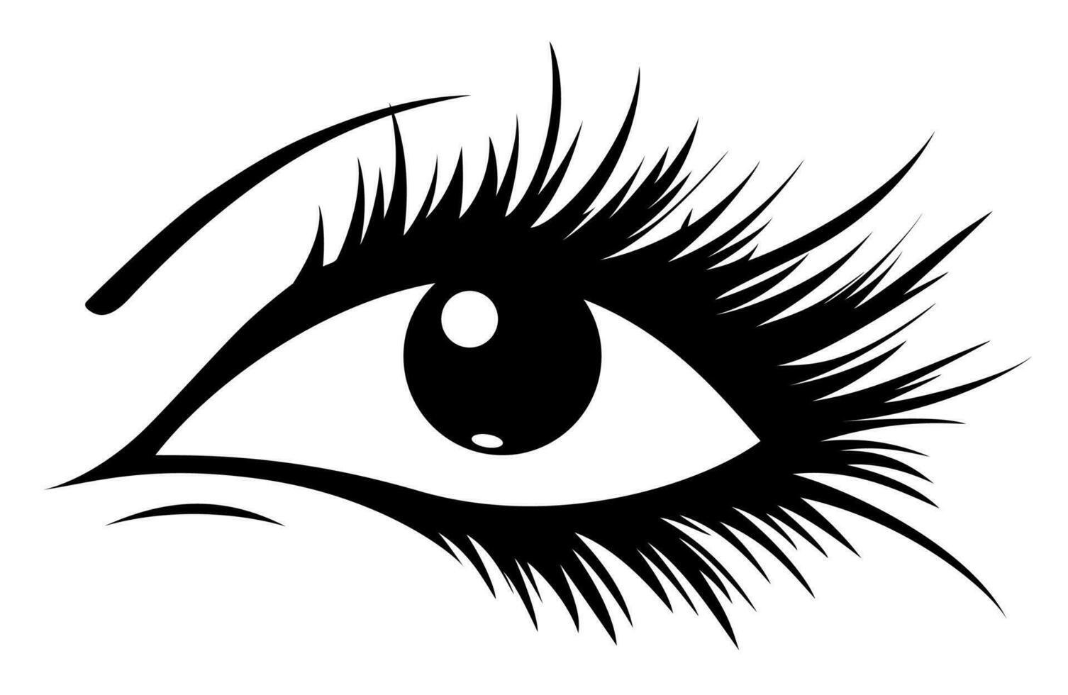 Black eye with lash and brow silhouette. Vector Illustration