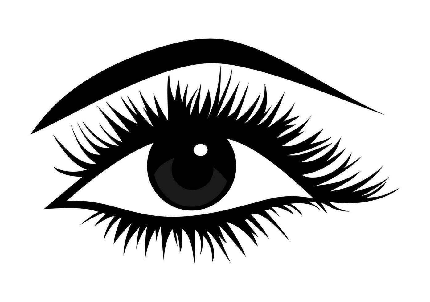 Black eye with lash and brow silhouette. Vector Illustration