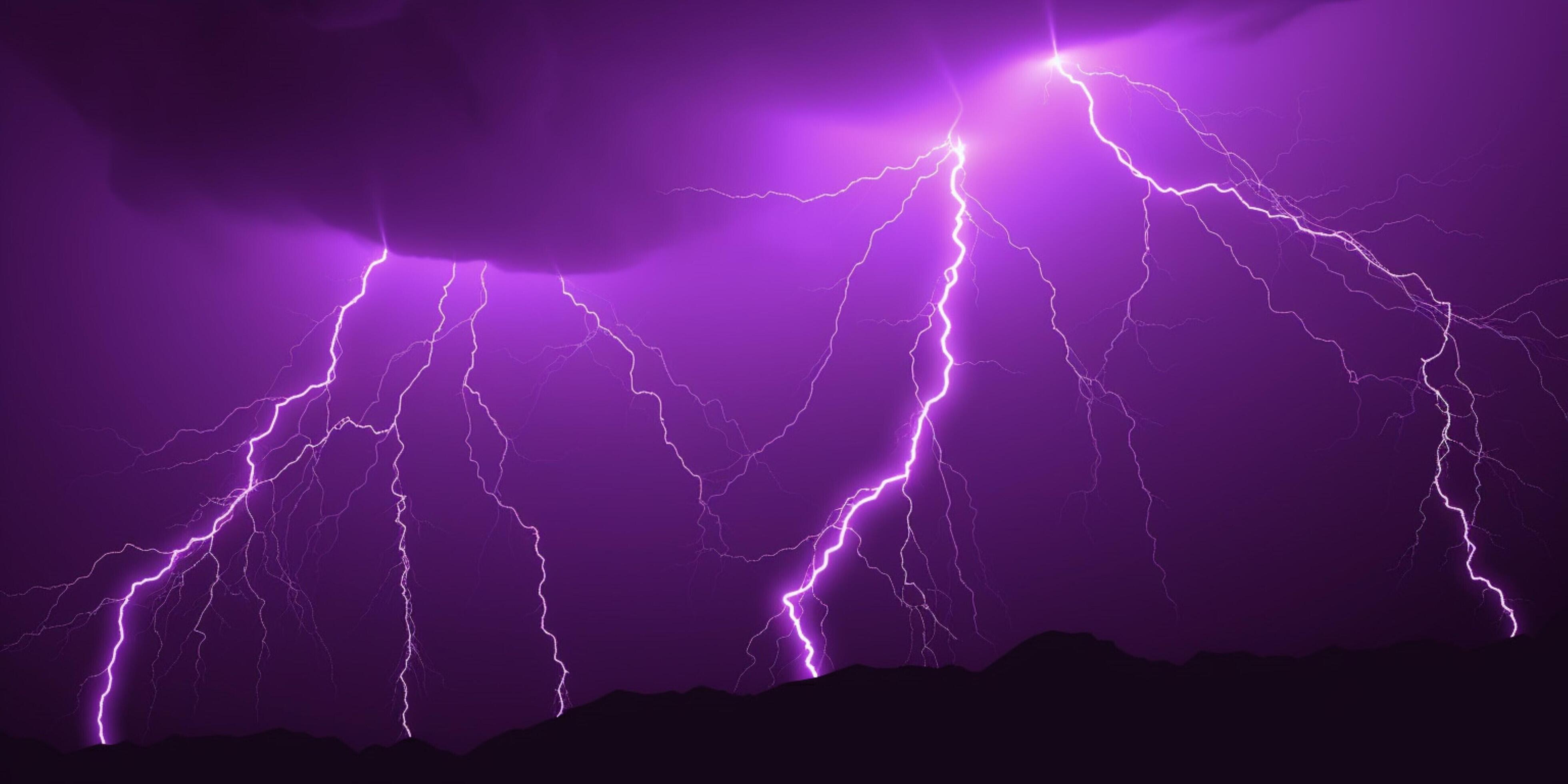 Purple lightning storm with purple and orange sky Ai generated 24494285 ...
