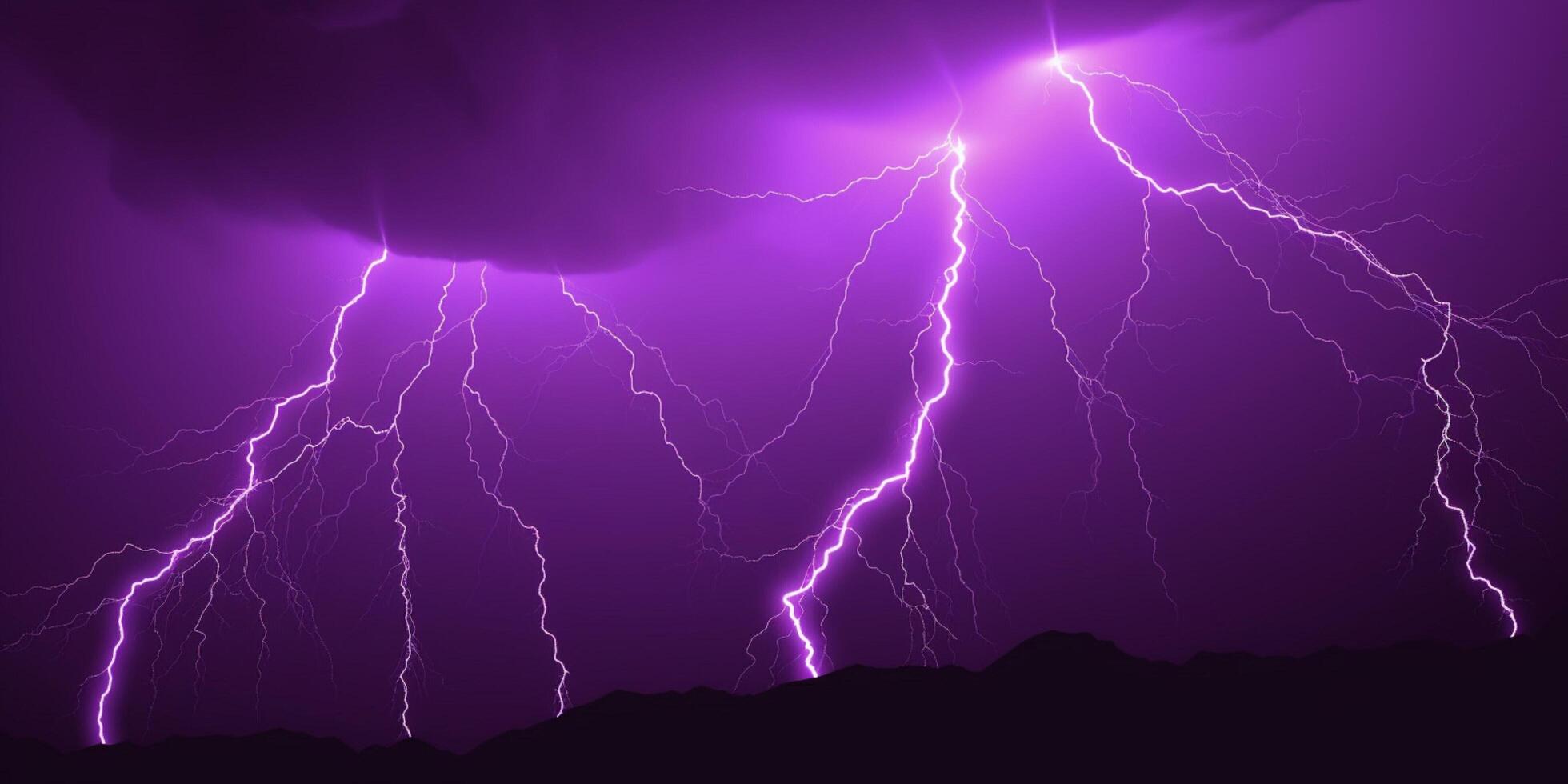 Purple lightning storm with purple and orange sky photo