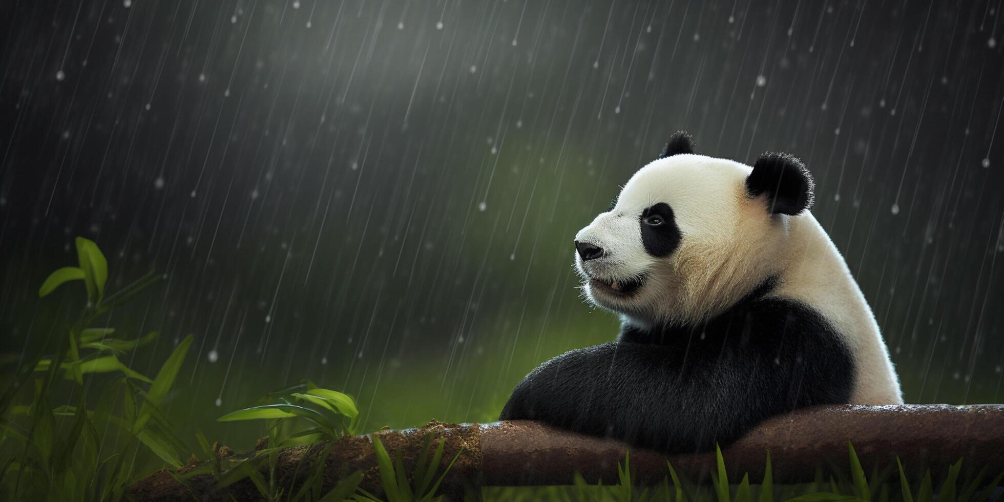 Panda with yellow light behind on it photo