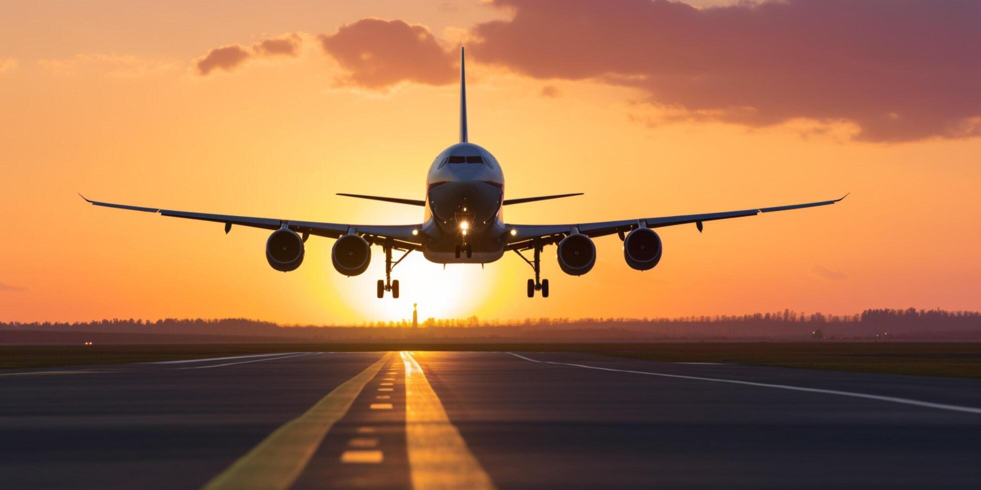 avión en un pista con cielo en el antecedentes ai generado foto