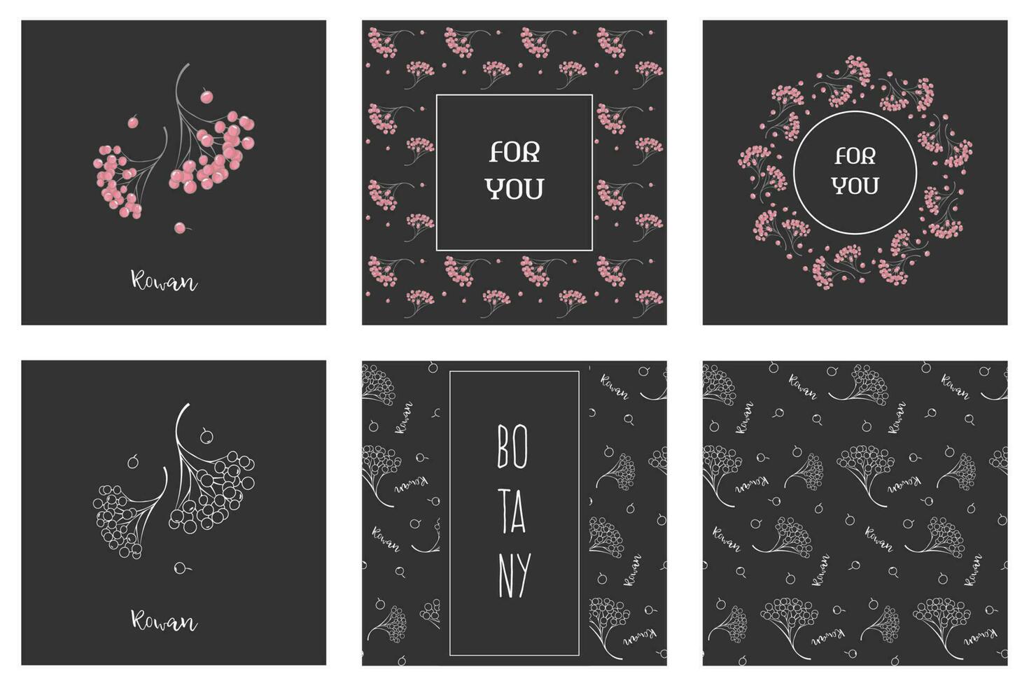 Set of Designs with Rowan Berry on Black vector