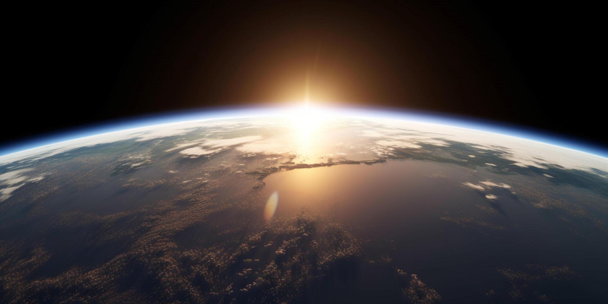 A view of earth from space with sun on it photo