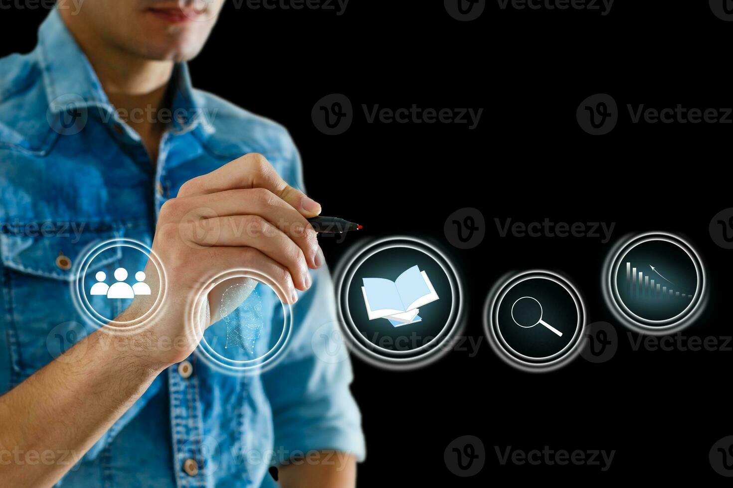 hand pressing learning word button. business concept. e learning photo