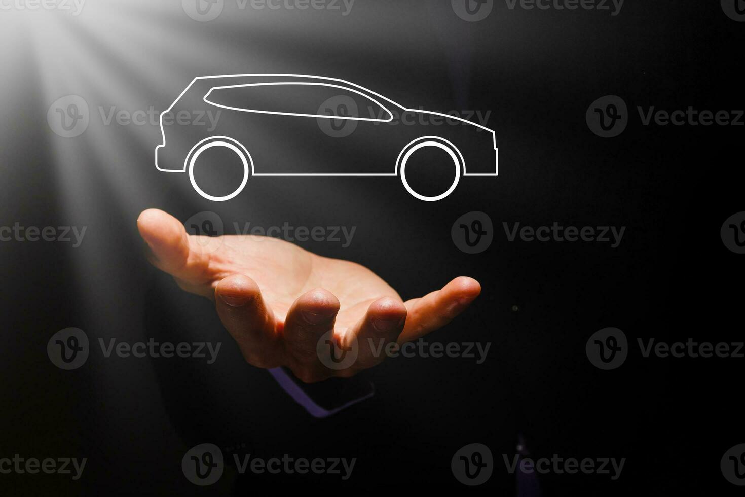 Hands protecting icon of car. view of hands showing gesture of protecting car. Car insurance and automotive business concept. photo