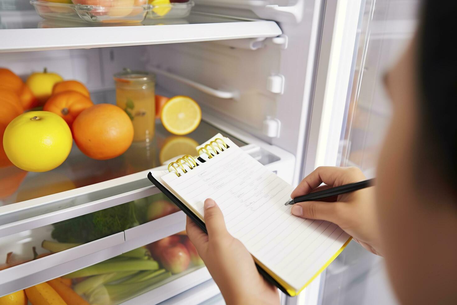 opening fridge to make shopping list, generate ai photo