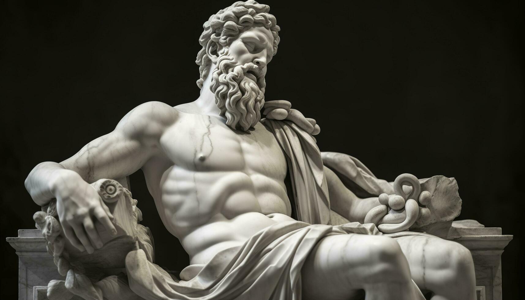 Marble statue of greek god with cornucopia in his hands, generate ai photo