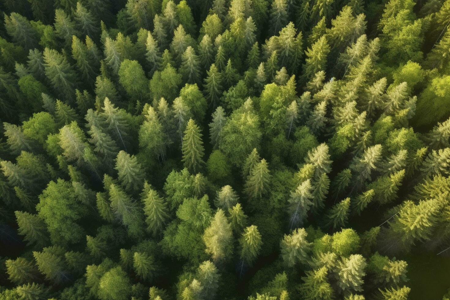 Aerial top view of summer green trees in forest in rural Finland, generate ai photo