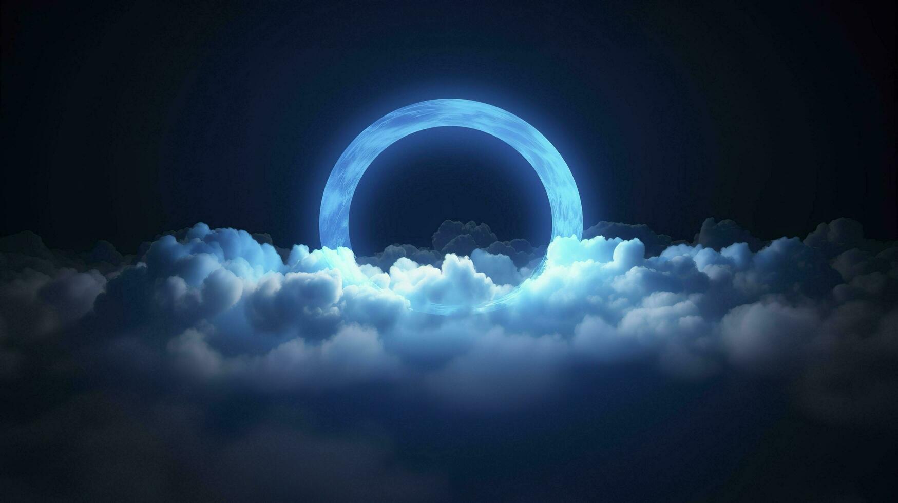 cloud clouds frame blue light, in the style of circular abstraction, 8k resolution, cosmic symbolism, dark symbolism, ethereal landscape, generat ai photo