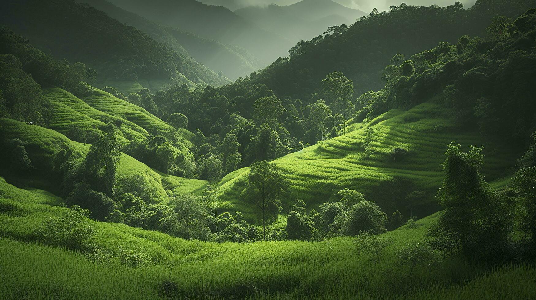 Earth Day and World Environment Day, Spring, Beautiful Natural Verdant green forest in Summer, generate ai photo