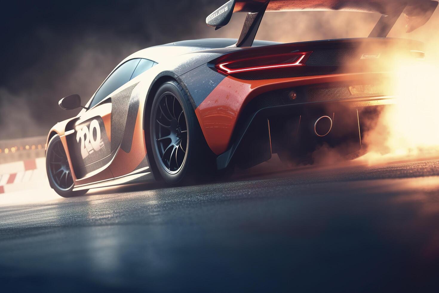 3D rendering, Sports Car Racing on race track, Car wheel drifting, photo