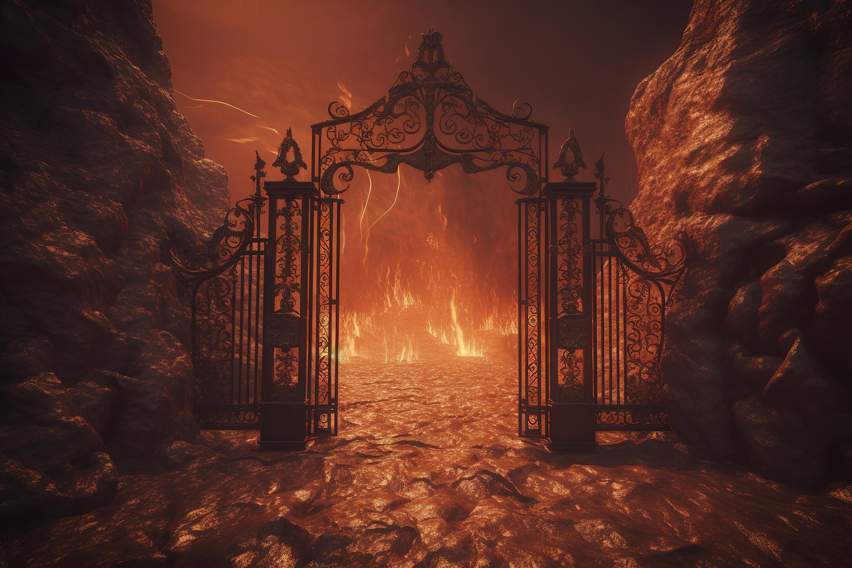 illustration of sinful curse hell gate with smoke and flame 24495461