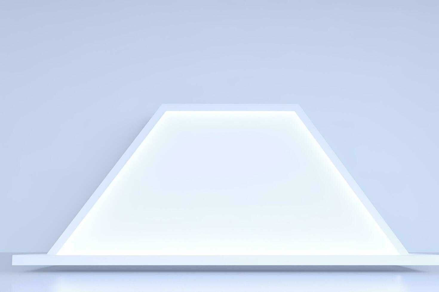 Realistic podium display with neon white lights, Product display background with light frame, White prodium product display with light effect, neon lights background, generate ai photo