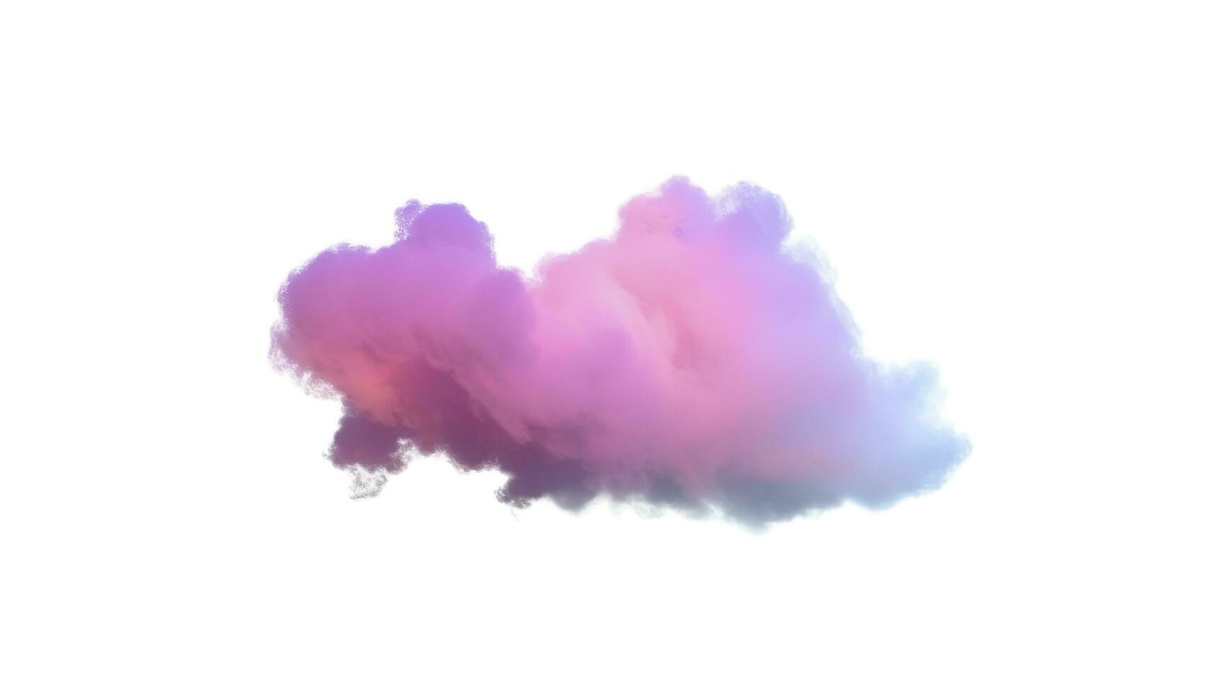 3d render, glowing colorful soft cloud isolated on white background. Fluffy cumulus atmosphere phenomenon. Realistic sky clip art element, generate ai photo