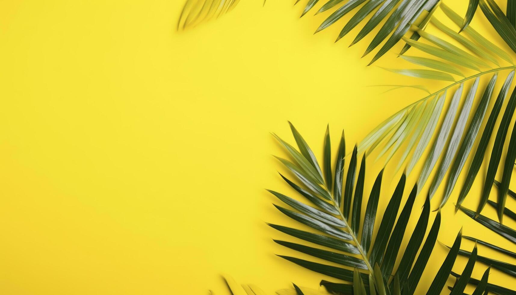 Tropical palm leaves isolated on bright yellow background. g, generate ai photo