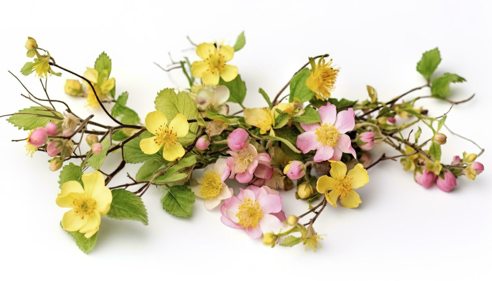 primavera flor decoración, etiqueta con Inglés texto feliz Pascua de Resurrección , generar ai foto