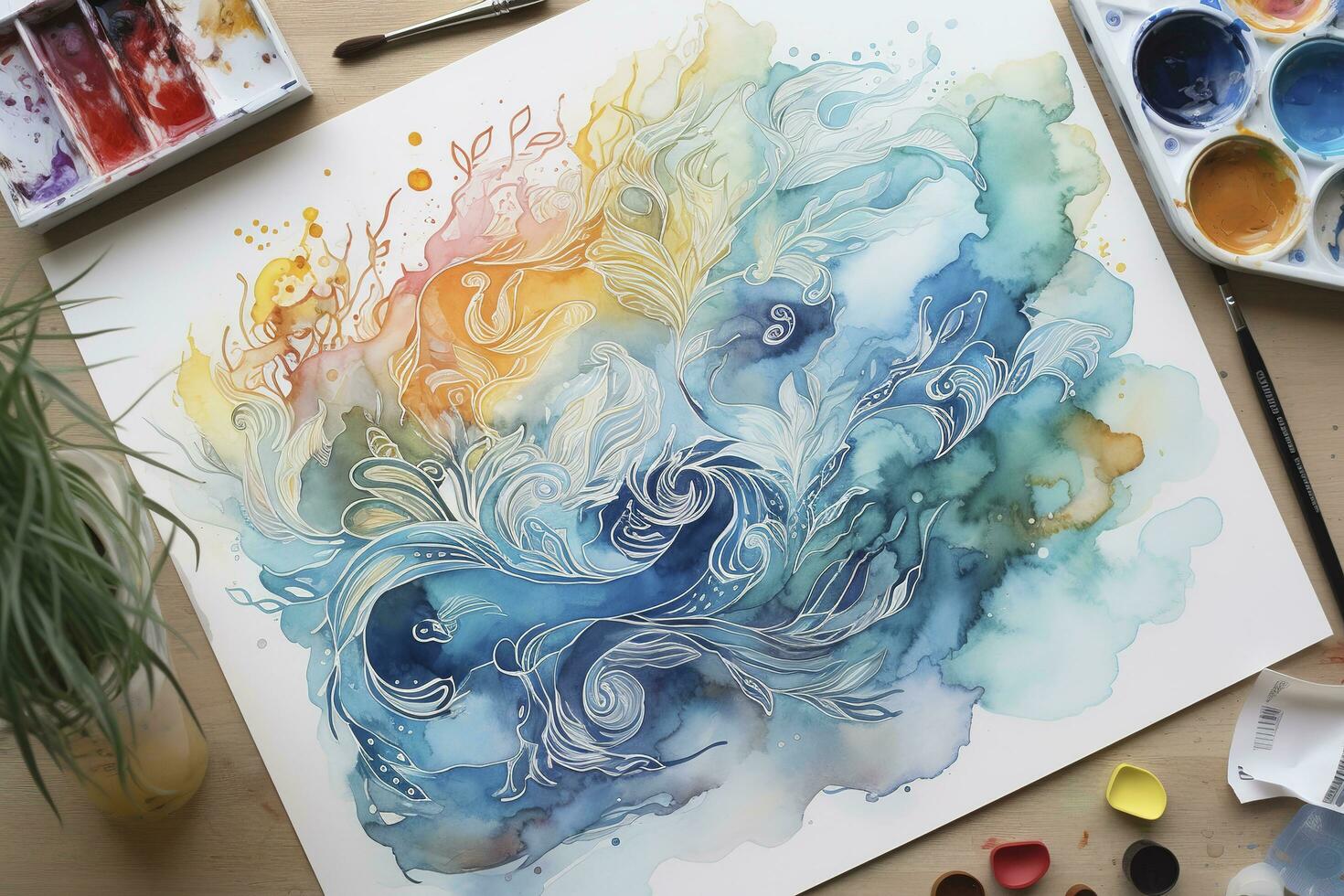 Paint a  watercolor illustrations, showcasing different types of Senary, generate ai photo