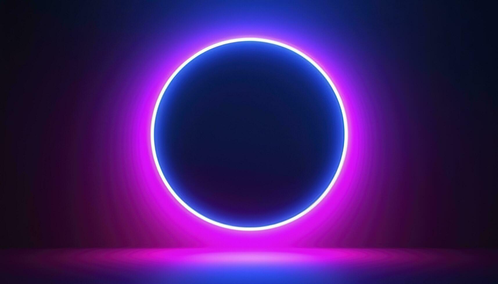 3d render, blue pink neon round frame, circle, ring shape, empty space, ultraviolet light, 80s retro style, fashion show stage, abstract background, generate ai photo