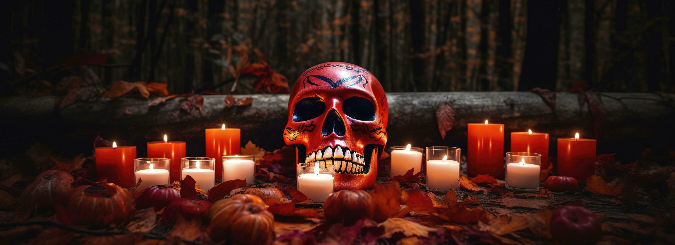 Day of the Dead skulls. Dia de los muertos. Day of the dead and mexican Halloween background. Mexican tradition festival. Day of the dead sugar skull. Dia de los Muertos, generate ai photo