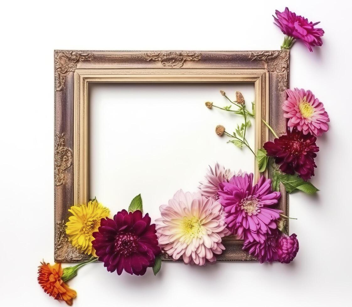 empty frame Vintage Frame With Flower decoration around frame. photo