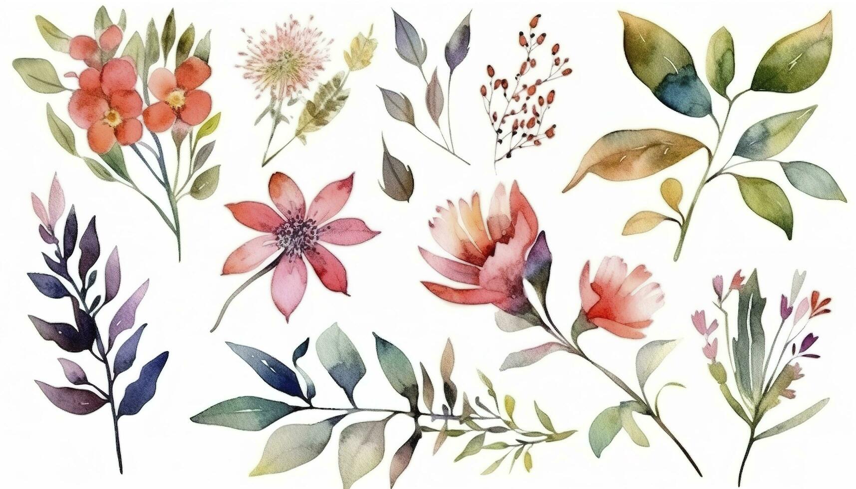 Beautiful abstract watercolor colorful flower design. Watercolor floral seamless pattern with colorful wildflowers, leaves. Colorful spring flower background with watercolor, generate ai photo