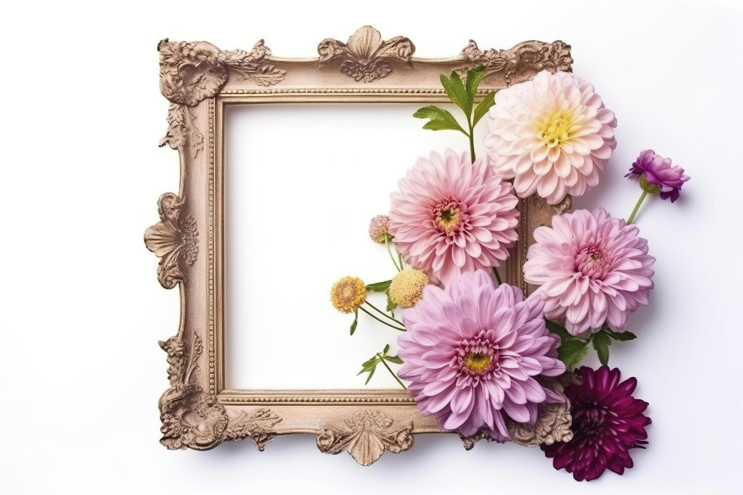 empty frame Vintage Frame With Flower decoration around frame. photo