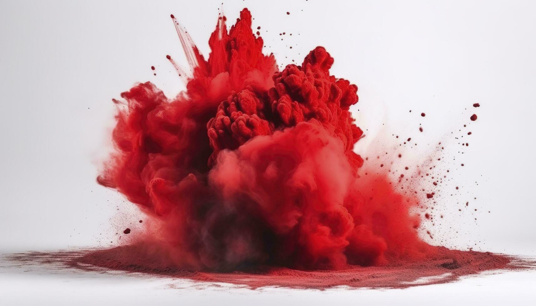 bright red holi paint color powder festival explosion isolated white background. industrial print concept background, generate ai photo